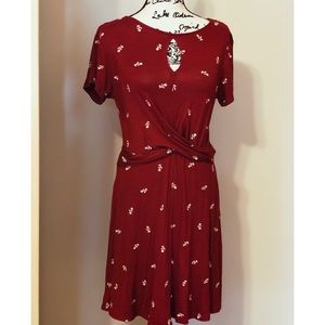 Deep red knit fit and flare short sleeved dress